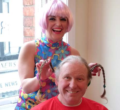 Hairdresser Elyssa Crockett makes a start on Pete's hair - and tries a few alternative styles first