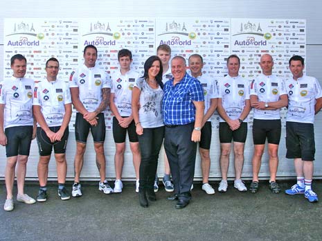 9 of the 12 tower challenge riders with Kids 'n' Cancer founder Mike Hyman and Kids n Cancer Events Manager, Andrea Hooley