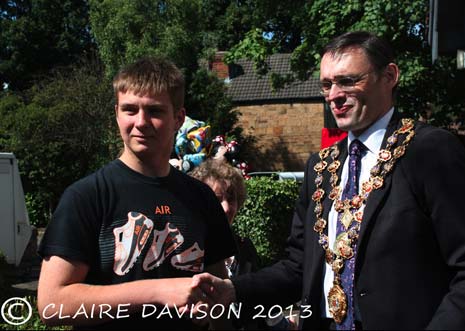 The Mayor of Chesterfield congratulates the winner of the Prize Draw