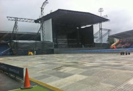 The stage will be in place and the cover will be over the pitch and the seats will be in now.
