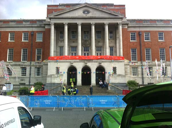 Chesterfield Town prepares for the Olympic Torch relay at the Town Hall