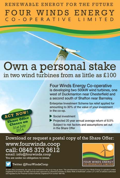 To register interest in the FourWinds Energy Co-operative share offer please visit the website, www.fourwinds.coop