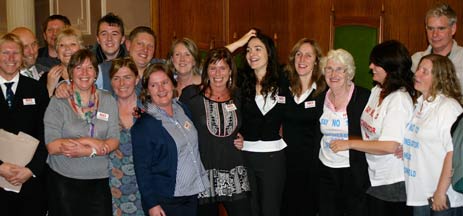 The Campaigners of Chesterfield Against the Incinerator celebrate in the Matlock Council Chambers after their victory