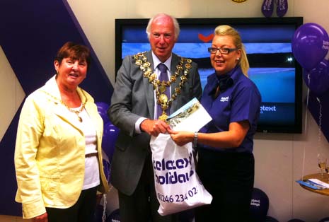 Linda Hill from Barlow wins a free holiday in tenerife from Teletext holidays after her winning entry was selected by The Mayor of Chesterfield