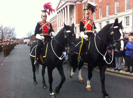 The 9th/12th Royal Lancers (Prince of Wales') Regiment's homecoming parade in Chesterfield was on 28th November, 2011, led by the Light Cavalry Bank and Lancers on horseback