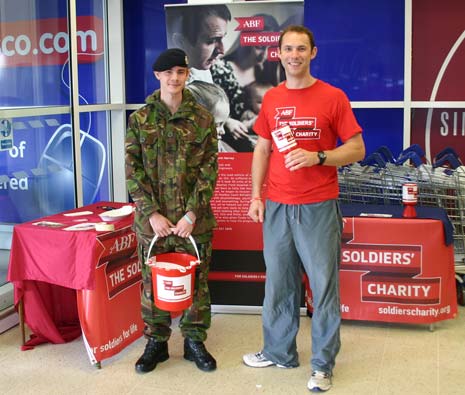Sapper Rohan Smith collecting for the Soldiers Charity at Tesco's with Captain Jeff Fowler