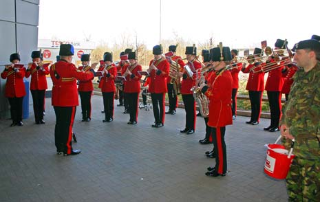 The Regimental Band played first at Tesco's then at the B2net Football Stadium before the Chesterfield FC v Tranmere game where the bucket collection continued