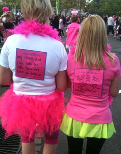 every runner today wore a poster, which paid tribute to family, or friends who had suffered from cancer