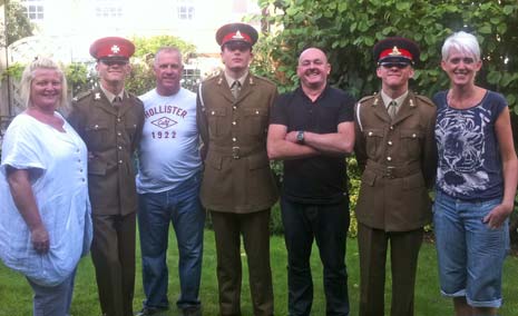 (l-r) Nicky Cawley (Sam and Ben's mum), Sam, Barry Cawley (Sam and Ben's dad), Axyle, Ady (Axyle's dad), Ben and Kirsty (Axyle's mum)