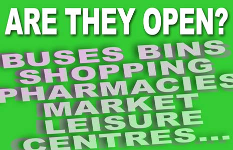 We've put together as much information as we can to help you know which of Chesterfield's Public services such as Buses, Pharmacies, bin collections, Market, Leisure Centres etc are open, closed or have changed times over the Christmas Festivities.