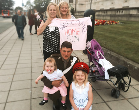 And one pair of little girls were wearing their hearts literally on their sleeves as they saw their daddy for the first time in eight months. Tilly and Dominique Smith from Chesterfield were at the event with their mummy, Nicola and Nana - watching Neil Smith on parade