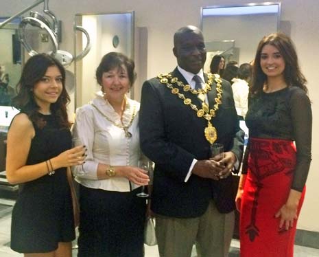 The Mayor and Mayoress of Chesterfield with two of the staff at the town's new Mark Leeson salon
