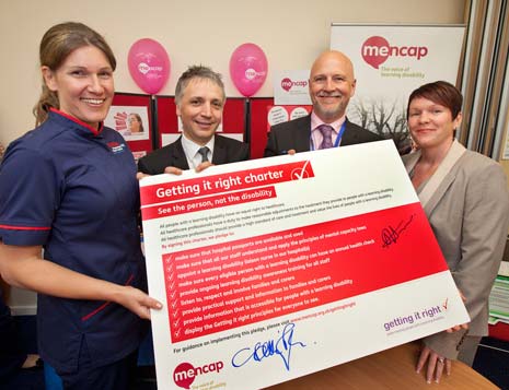 (l-r) Claire Martin (learning disability education matron), Alfonzo Tramontano (Chief Nurse), Gavin Boyle (Chief Executive) and Lisa Downs (Mencap Campaigns Officer for the East)