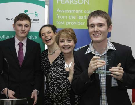 Judge and last year's winner, Jack Fradgley with Judge Catherine, Anne Diamond and this year's winner, Derbyshire's Aidan Baker