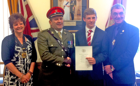 Ben Cawley with the Deputy Mayor and Mayoress and Commanding Officer