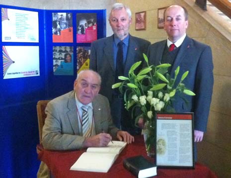 Cllr John Burrows was also at the signing of the book along with Chief Exec Huw Bowen and Cllr Ray Russell