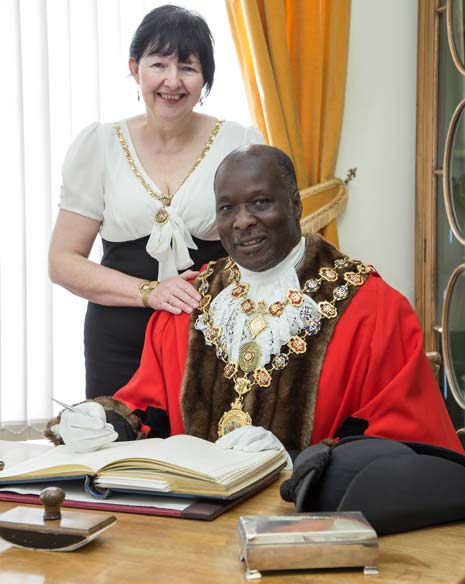 Councillor Alexis Diouf becomes Chesterfield's 374th mayor at a ceremony at the Town Hall, Rose Hill today, Wednesday, 14th May.