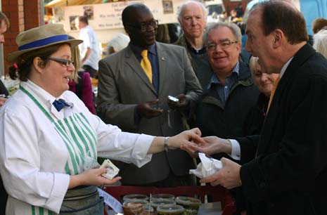Lib Dem MP Simon Hughes contributes a little something to the economy in Chesterfield