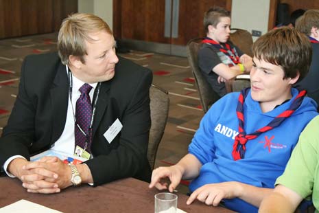 Toby speaks with Scouts at the event