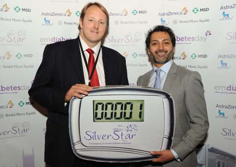 Locla MP Toby Perkins and Holby City's Dr  Michael Spence, actor Hari Dhillon at the launch of Silver Star Diabetes Challenge