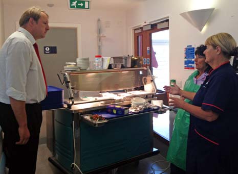 MP Toby Perkins sees how the food at Chesterfield Royal is delivered to patients