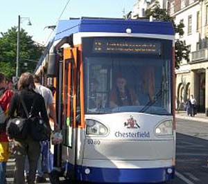 The "CHESTERFIELD" tram operating in Darmstadt