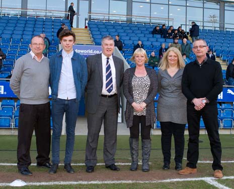 (l-r) Dean and Jack Newman (Rubicon Print), Chesterfield FC Chief Executive Chris Turner, Karen Child and Julie and Jon Knapp (HTM Products)