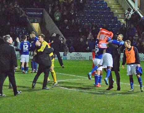 Tommy Lee and the rest of the Chesterfield players celebrate as the final whistle sends them on the way to Wembley in the JPT final.