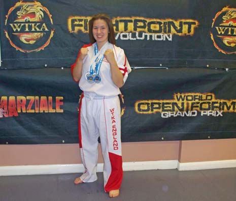 Jade Humphries, a Shirebrook Academy student, won the medals at the WTKA Best of British competition, going up against advanced black belt fighters.