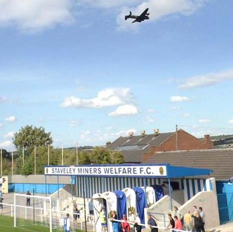 There was a little light relief at half time as a surprise flyover by a Canadian Lancaster Bomber,  presumably on it's way to RAF Conningsby, brought thoughts of a Battle of Britain style, dog fighting comeback for Staveley in the second half.
