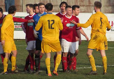 Jack Watts, while trying to shrug off the attentions of a Thackley defender, had raised his left arm to protect himself and connected with the aforementioned home player, who was pushing and shoving the Welfare substitute from behind. 