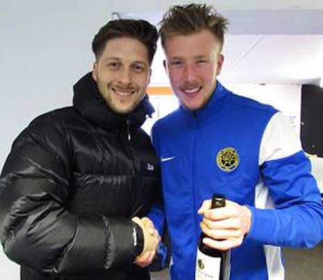 Ross Goodwin receives his Man of the Match award from Jay Roper