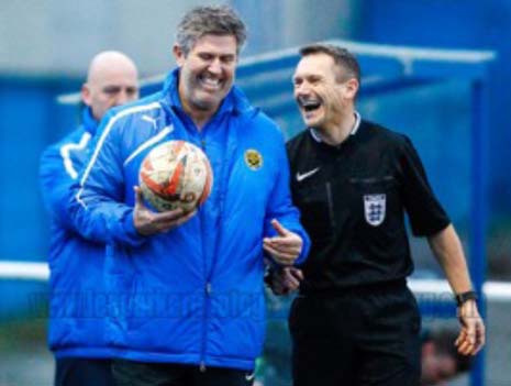 Staveley MWFC manager Brett Marshall all smiles after Saturday's game but warned, - Fairly happy - but not getting carried away because there's a lot of work to do! at the half way 21 game stage