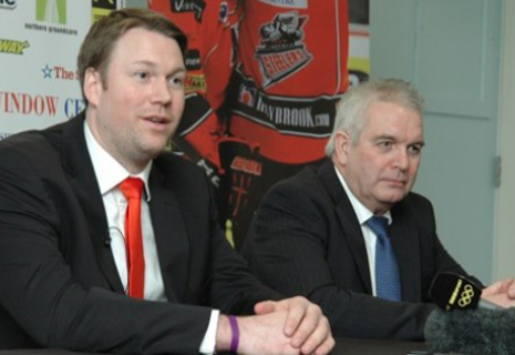 Steelers' New Head Coach Doug Christiansen (left) with Sheffield Steelers Owner Tony Smith at yesterday's press conference
